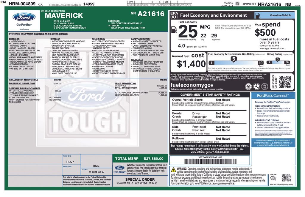 Certified 2022 Ford Maverick XLT w/ Equipment Group 300A Standard image 3