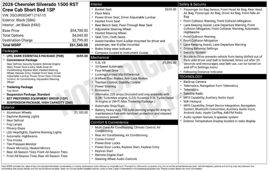 New 2026 Chevrolet Silverado 1500 RST w/ LPO, Dark Essentials Package AWD/4WD image 11