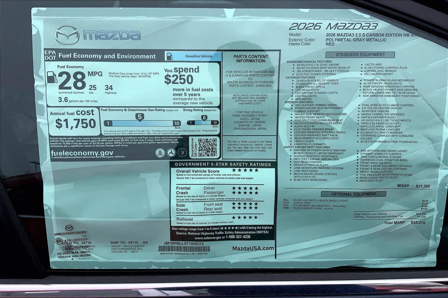 New 2026 MAZDA MAZDA3 Carbon AWD/4WD image 20