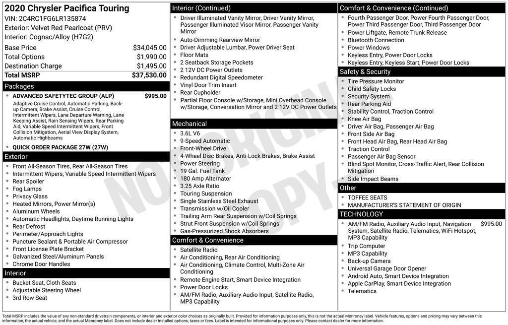 Used 2020 Chrysler Pacifica Touring w/ Advanced Safetytec Group FWD image 8