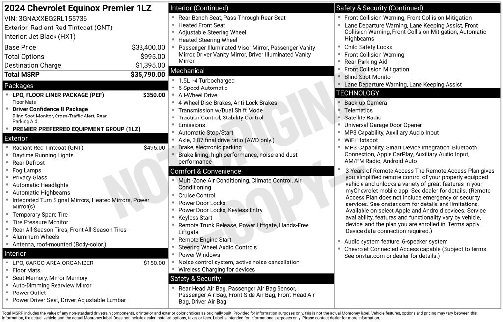 Used 2024 Chevrolet Equinox Premier w/ LPO, Floor Liner Package AWD/4WD image 4
