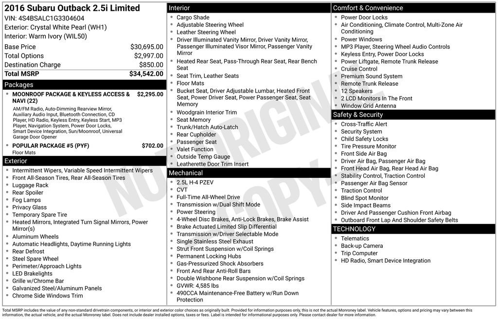 Used 2016 Subaru Outback 2.5i Limited image 16