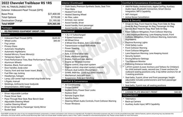 Certified 2022 Chevrolet TrailBlazer RS image 33