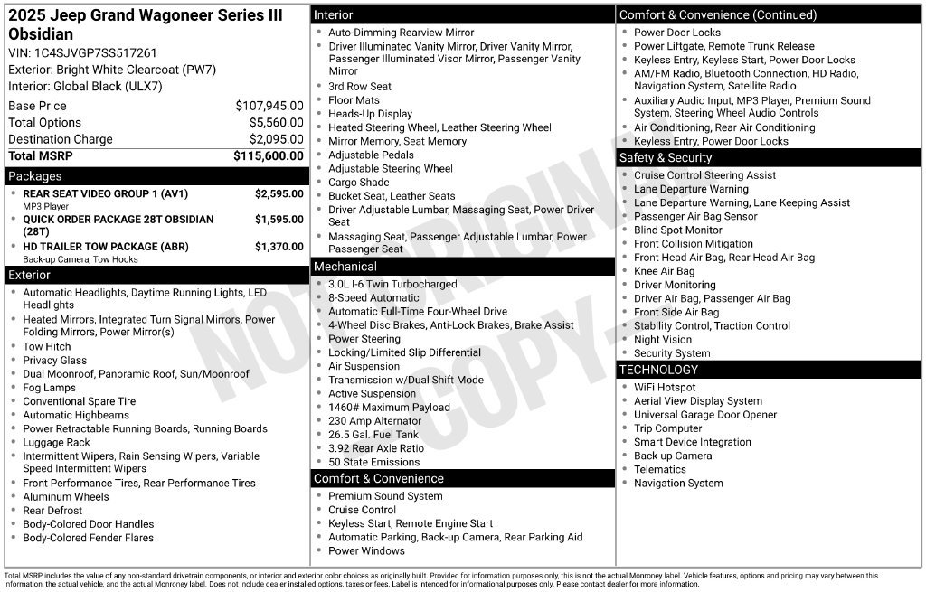 New 2025 Jeep Grand Wagoneer Series III w/ Rear Seat Video Group 1 AWD/4WD image 9