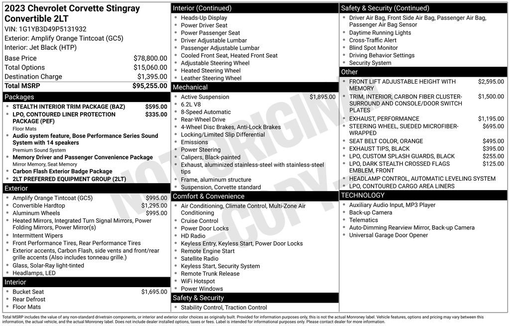Certified 2023 Chevrolet Corvette Stingray Preferred Conv w/ Stealth Interior Trim Package image 13
