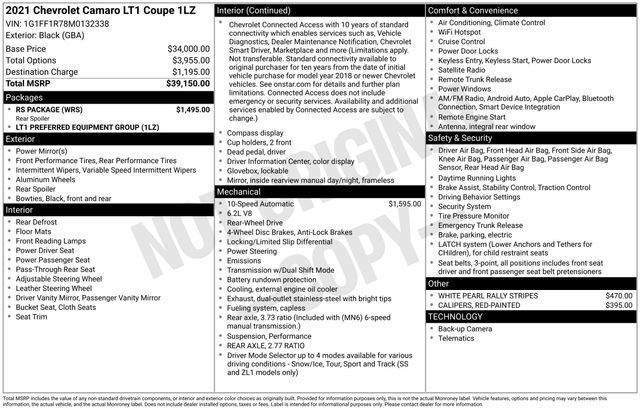 Used 2021 Chevrolet Camaro LT w/ RS Package RWD image 42