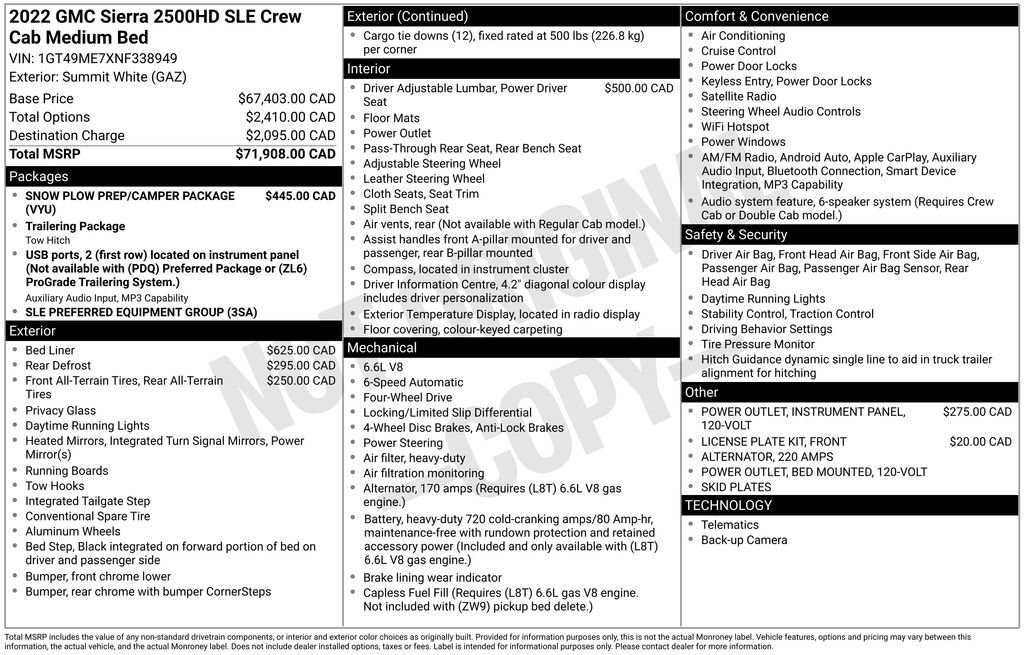 Used 2022 GMC Sierra 2500 SLE w/ Snow Plow Prep/Camper Package image 3