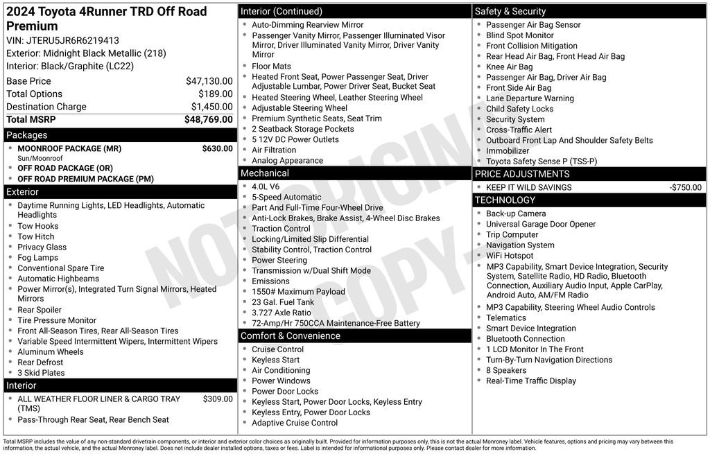 Used 2024 Toyota 4Runner TRD Off-Road Premium w/ Moonroof Package image 2