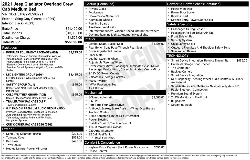 Used 2021 Jeep Gladiator Overland w/ Popular Equipment Package AWD/4WD image 37