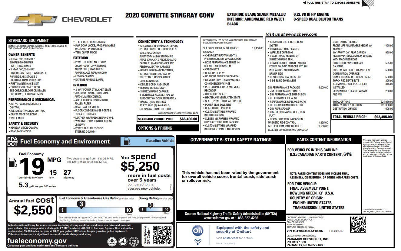 Used 2020 Chevrolet Corvette Stingray Premium Conv w/ 3LT Preferred Equipment Group RWD image 2