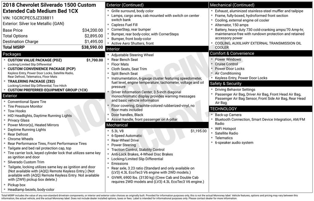 Used 2018 Chevrolet Silverado 1500 Custom w/ Custom Value Package RWD image 2