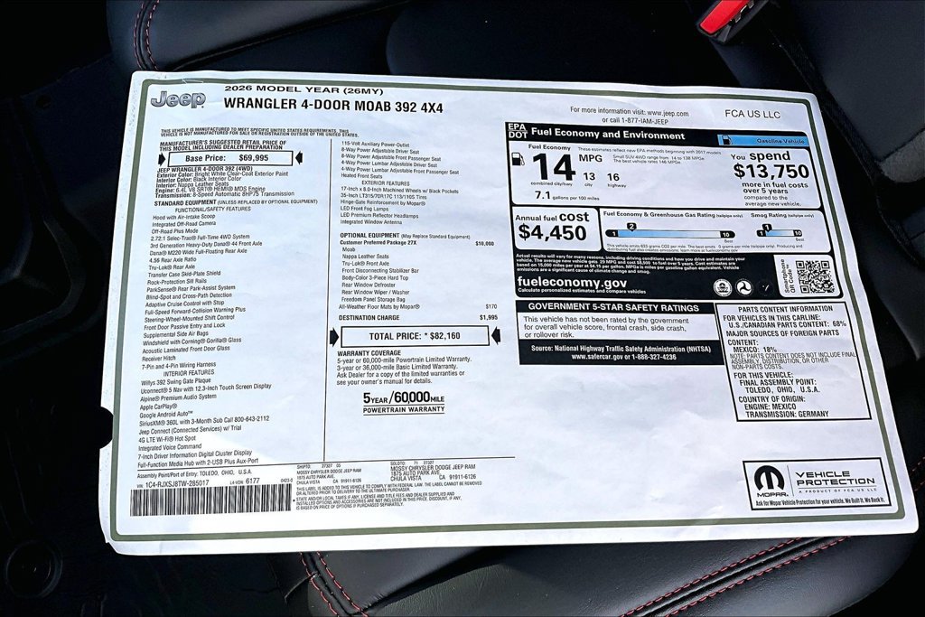 New 2026 Jeep Wrangler Unlimited Rubicon 392 w/ Quick Order Package 27X Moab AWD/4WD image 32