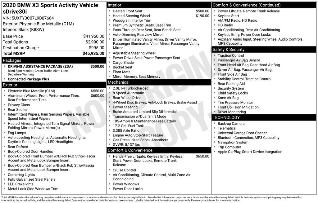 Used 2020 BMW X3 sDrive30i w/ Driving Assistance Package image 44