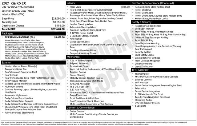 Used 2021 Kia K5 EX w/ EX Premium Package FWD image 31
