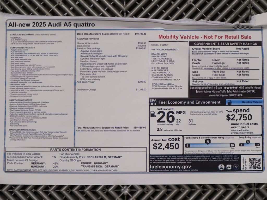 Used 2025 Audi A5 2.0T Premium Plus w/ Premium Plus AWD/4WD image 10