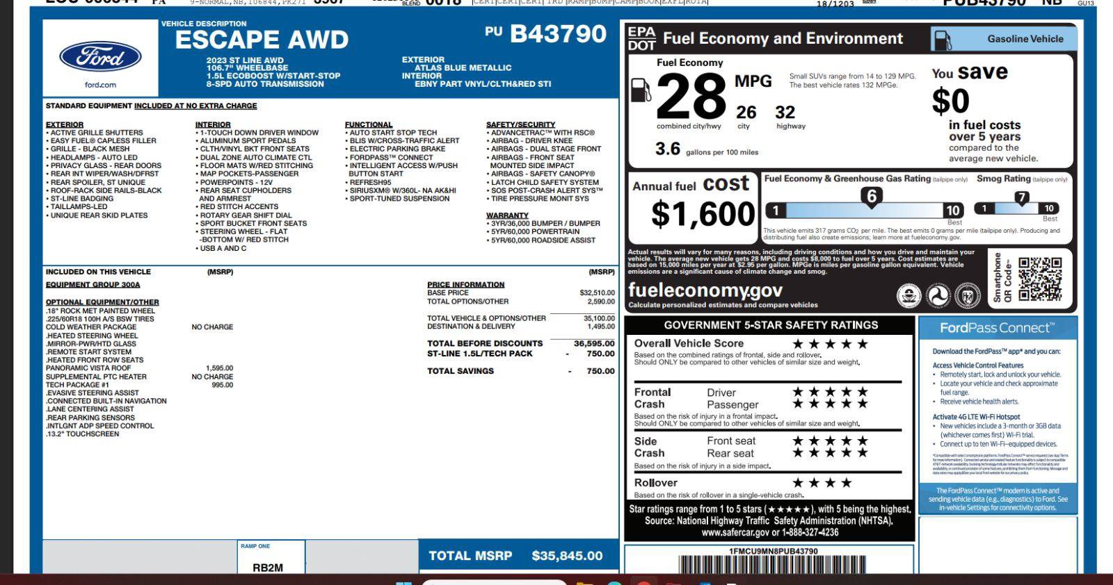 Certified 2023 Ford Escape ST-Line w/ Tech Pack #1 AWD/4WD image 5