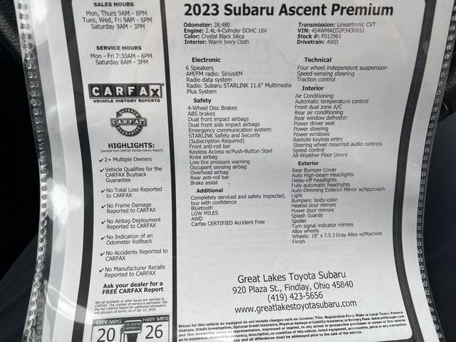 Used 2023 Subaru Ascent Premium w/ Convenience Package AWD/4WD image 27