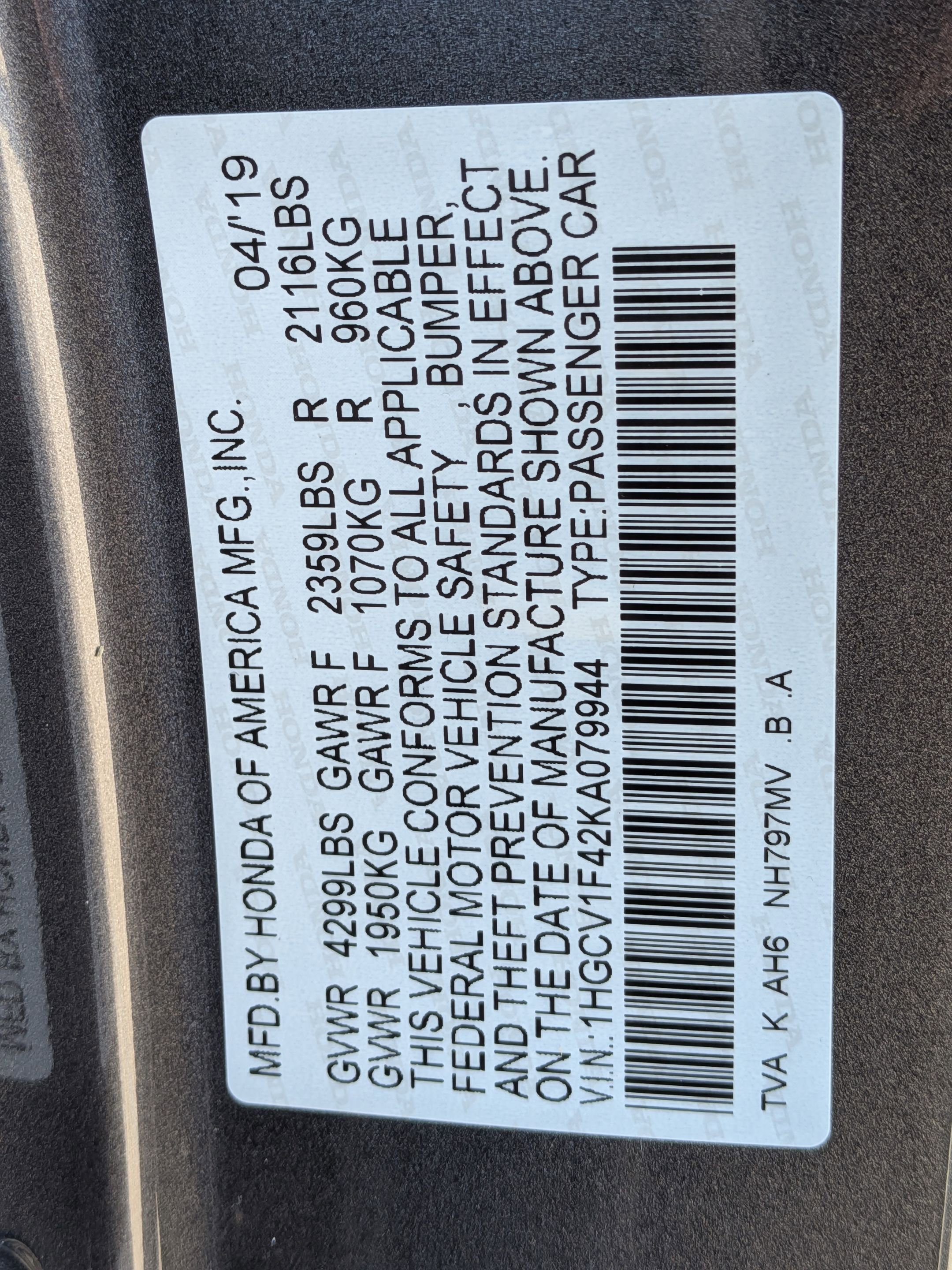 Certified 2019 Honda Accord EX image 30