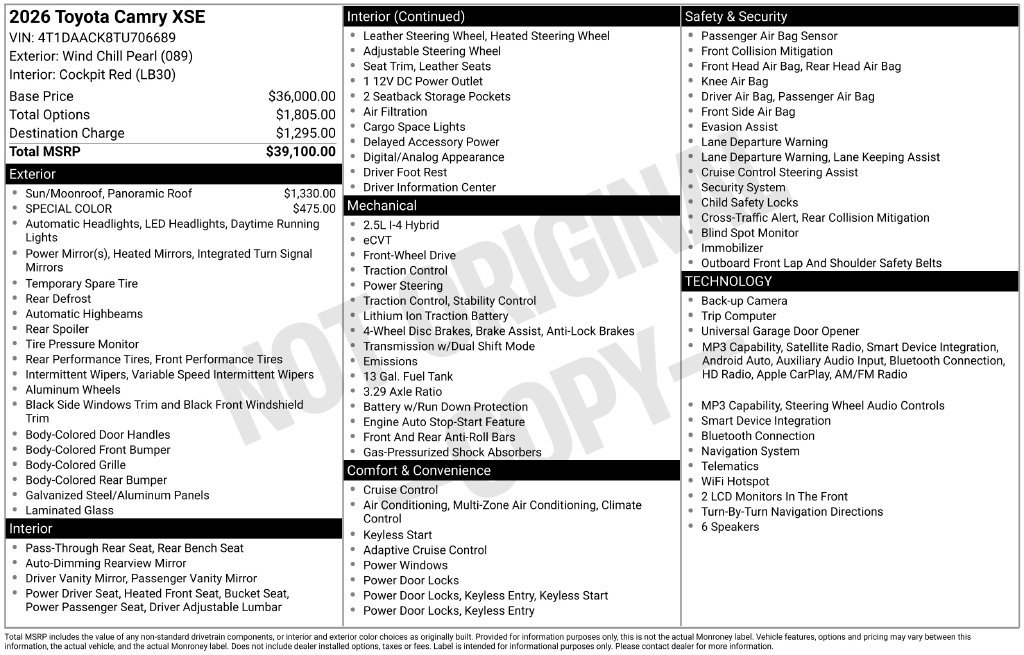 Certified 2026 Toyota Camry XSE FWD image 30