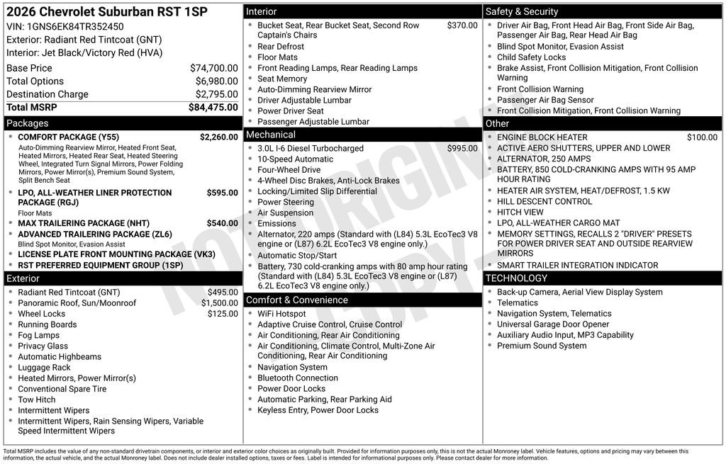 New 2026 Chevrolet Suburban RST w/ Comfort Package AWD/4WD image 10