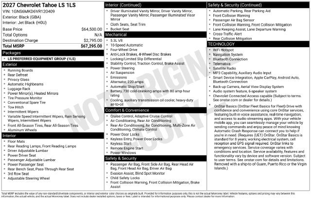 New 2027 Chevrolet Tahoe LS AWD/4WD image 36