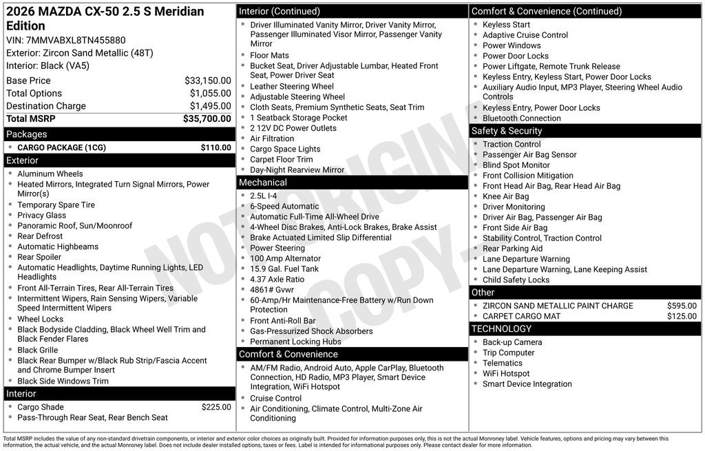 New 2026 MAZDA CX-50 Meridian Edition w/ Cargo Package image 6