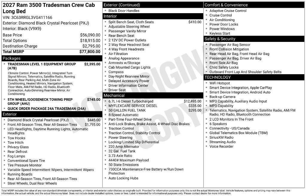 New 2027 RAM 3500 Tradesman AWD/4WD image 5