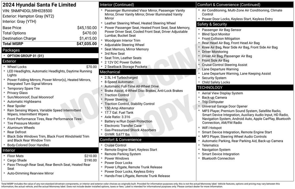 Certified 2024 Hyundai Santa Fe Limited AWD/4WD image 16