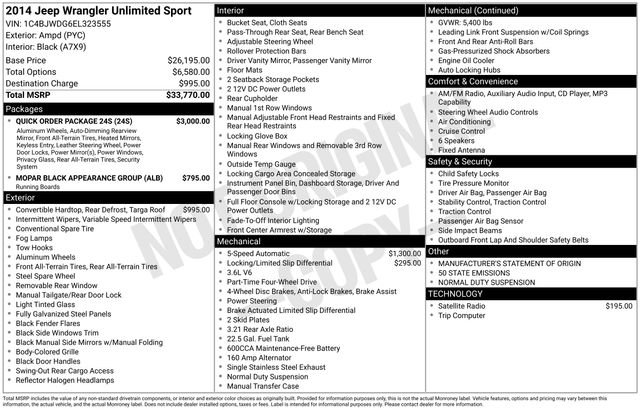 Used 2014 Jeep Wrangler Unlimited Sport w/ Quick Order Package 24S AWD/4WD image 45