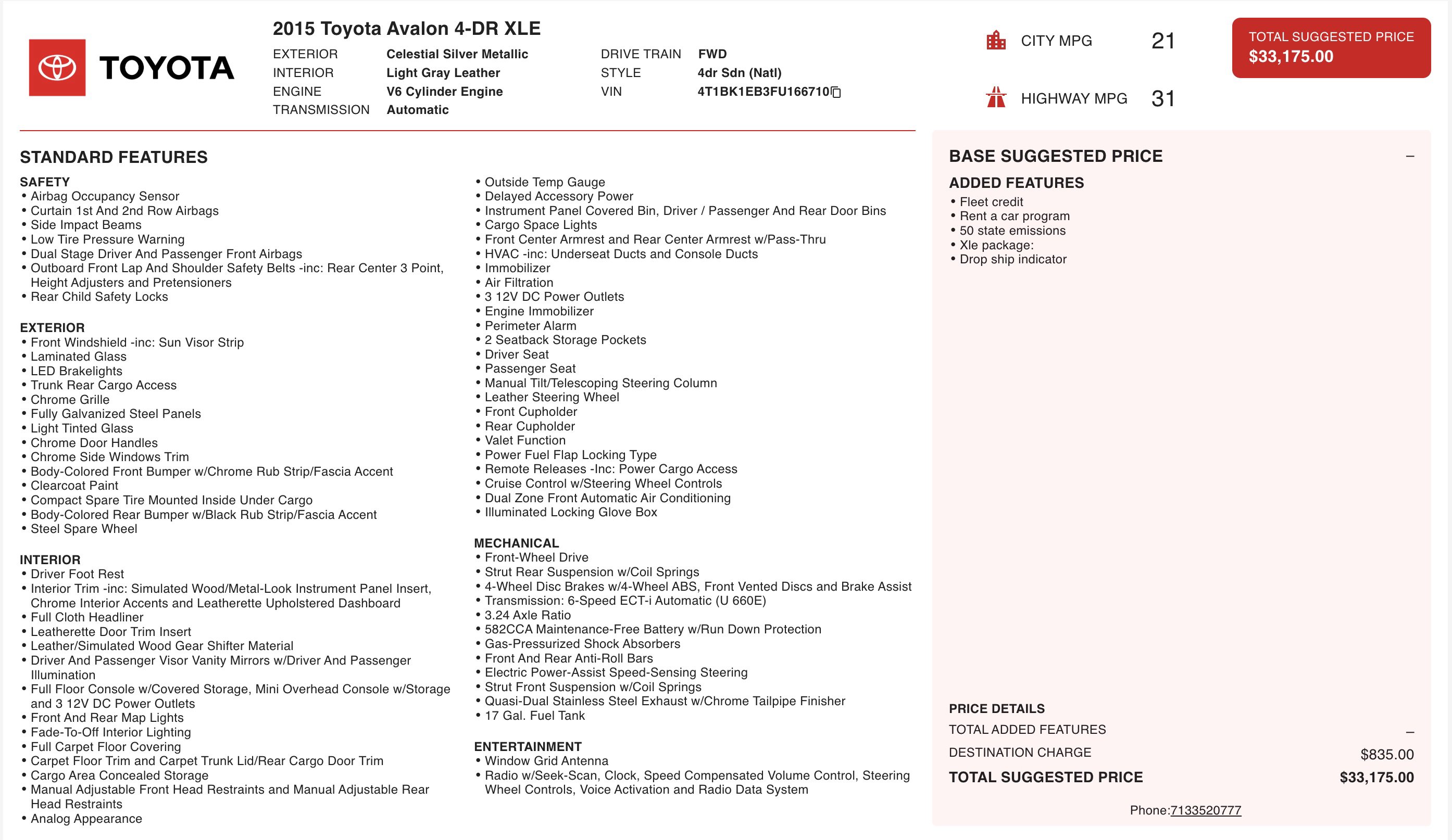 Used 2015 Toyota Avalon XLE FWD image 3