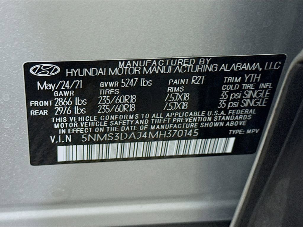 Certified 2021 Hyundai Santa Fe SEL w/ Convenience + Premium Package AWD/4WD image 38