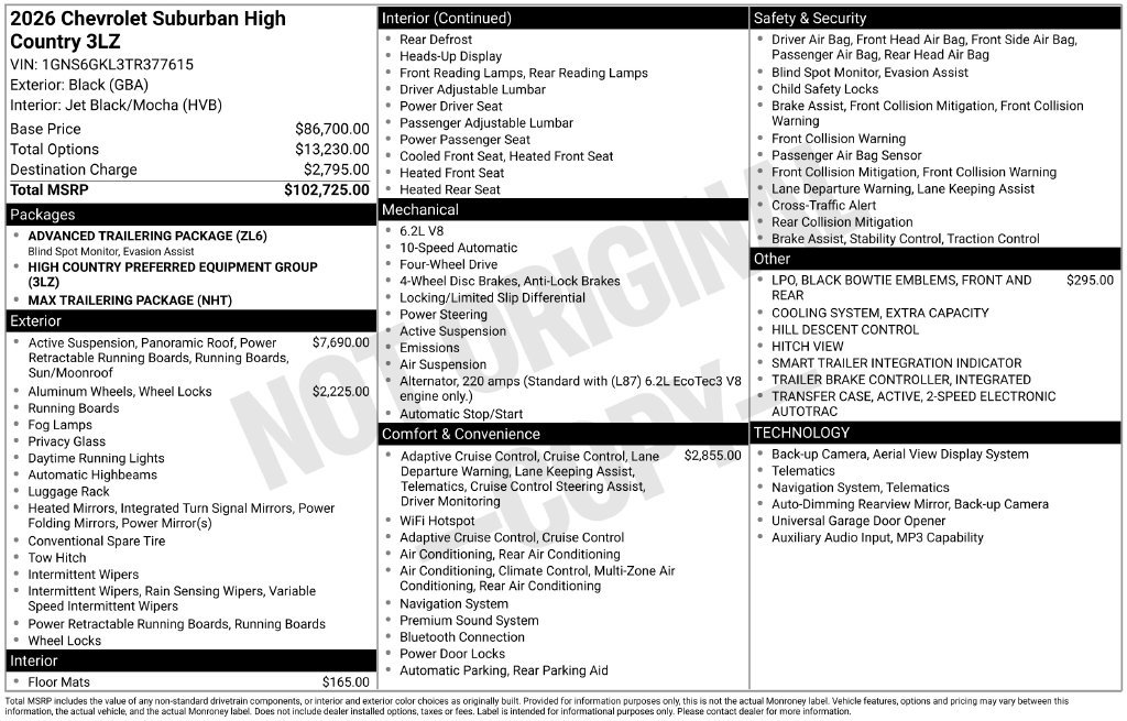 New 2026 Chevrolet Suburban High Country AWD/4WD image 5