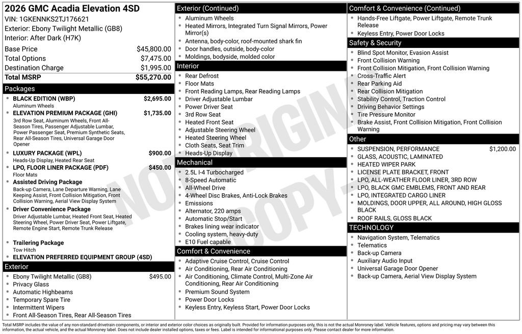 New 2026 GMC Acadia Elevation w/ Black Edition AWD/4WD image 26