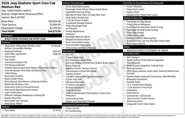 New 2026 Jeep Gladiator Sport AWD/4WD image 31