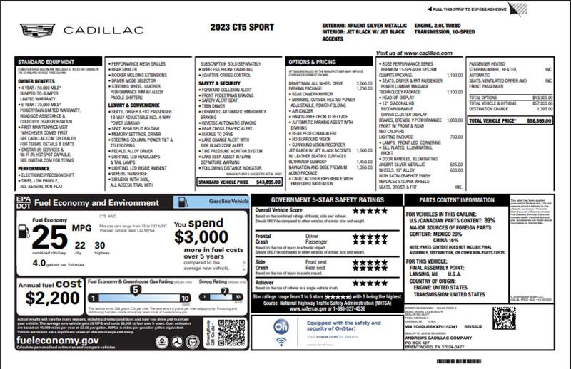 Used 2023 Cadillac CT5 Sport w/ Parking Package AWD/4WD image 3