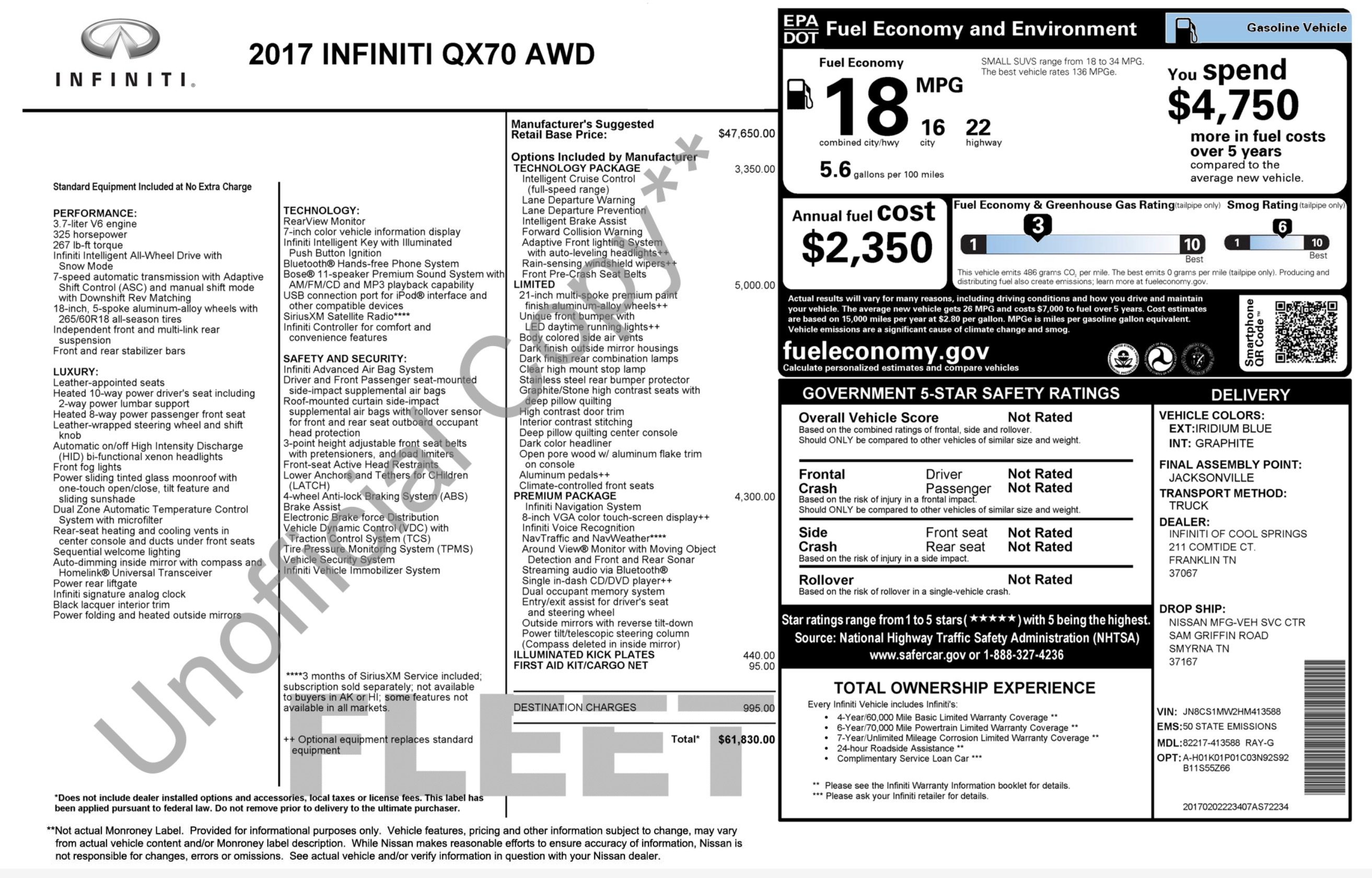Used 2017 INFINITI QX70 AWD w/ Limited Package image 3