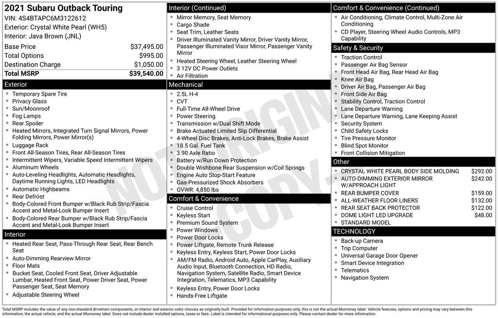Used 2021 Subaru Outback Touring AWD/4WD image 19