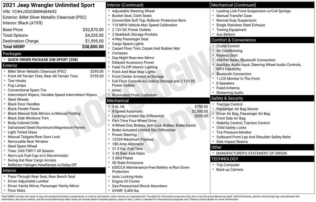 Used 2021 Jeep Wrangler Unlimited Sport AWD/4WD image 35