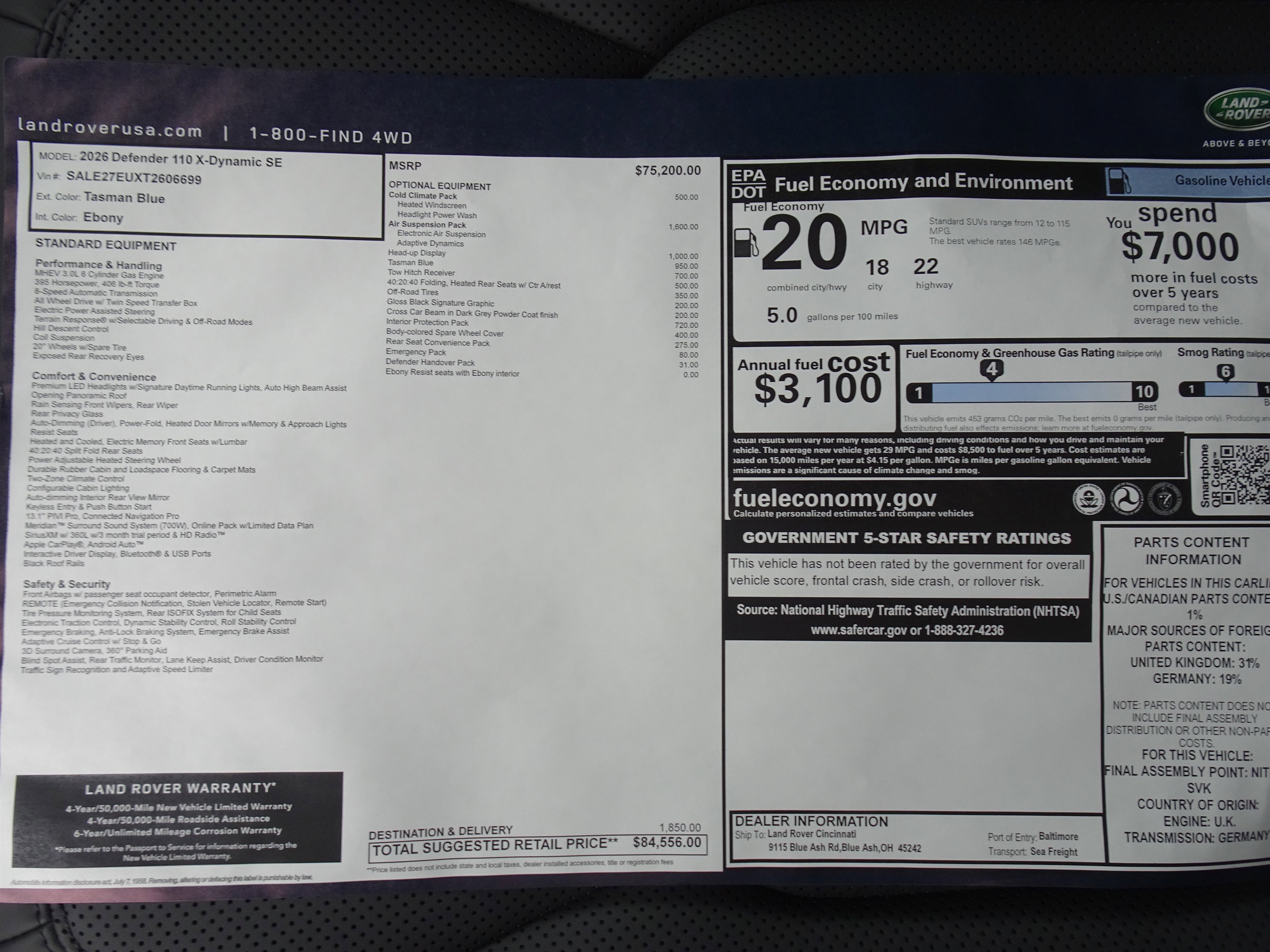 New 2026 Land Rover Defender 110 X-Dynamic SE AWD/4WD image 5