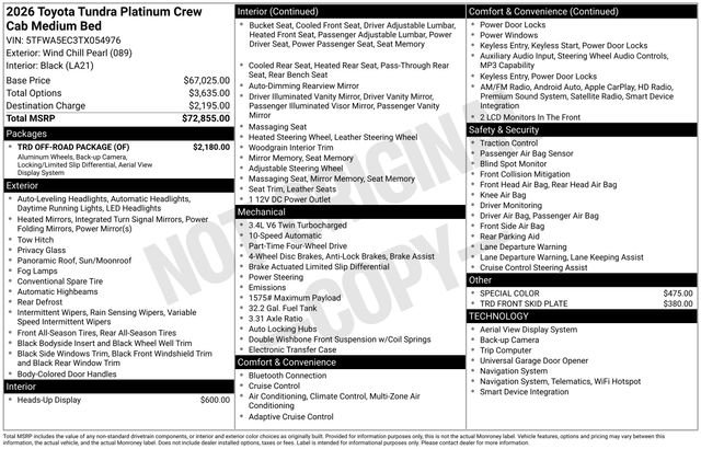 Used 2026 Toyota Tundra Platinum w/ TRD Off-Road Package AWD/4WD image 8