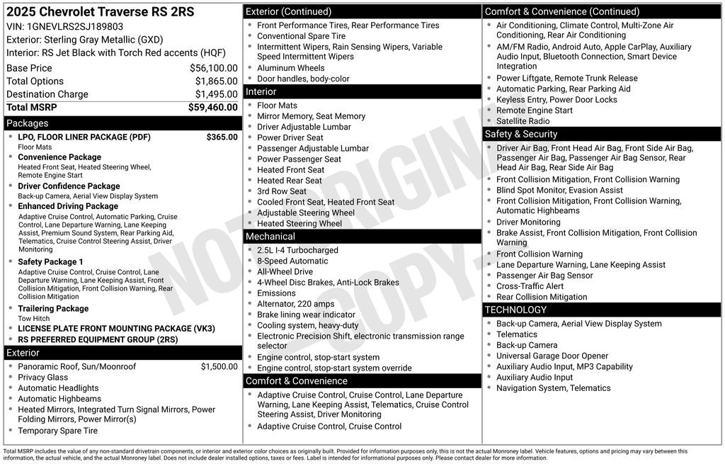 Used 2025 Chevrolet Traverse RS w/ LPO, Floor Liner Package AWD/4WD image 36