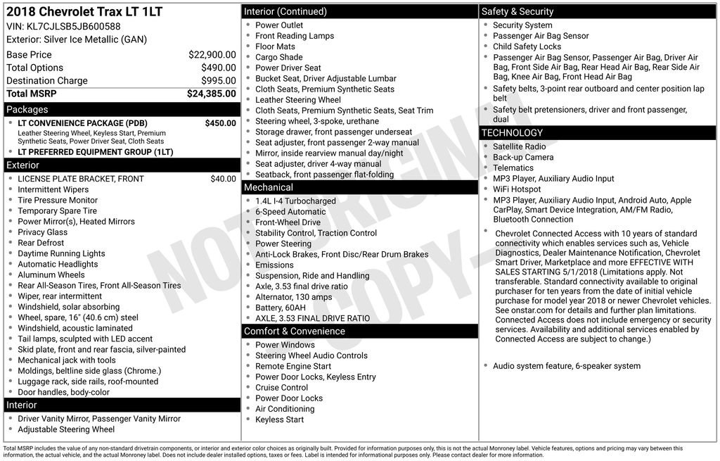 Certified 2018 Chevrolet Trax LT w/ LT Convenience Package FWD image 17