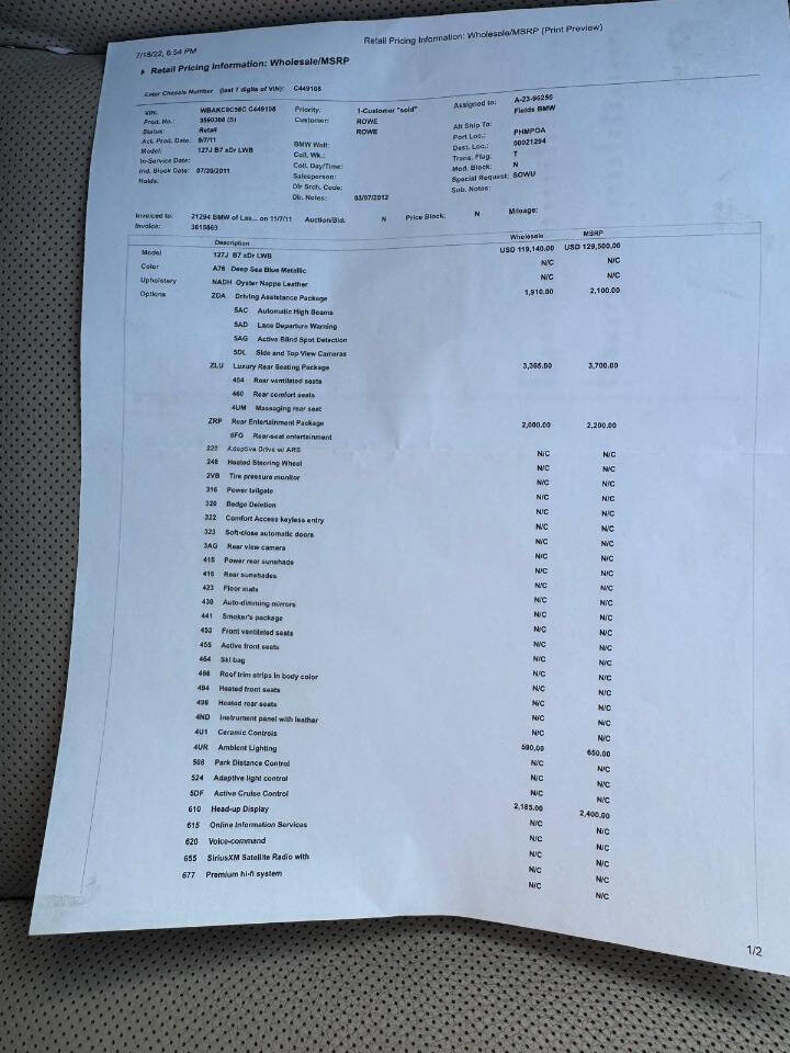 Used 2012 BMW ALPINA B7 xDrive LWB w/ Luxury Rear Seating Pkg image 54