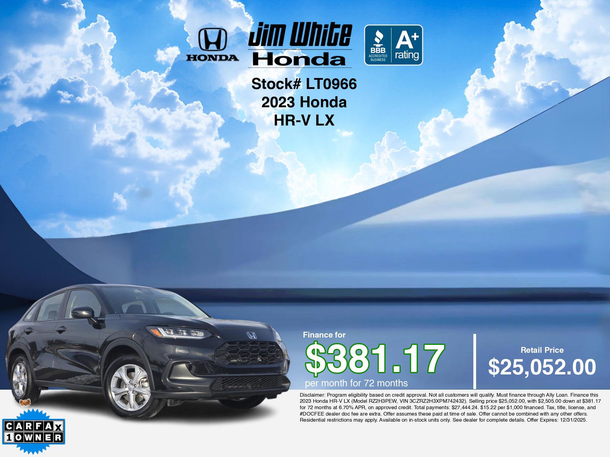 Certified 2023 Honda HR-V LX image 3