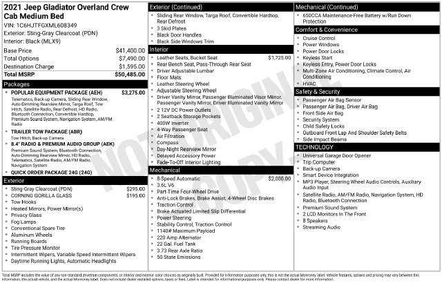 Used 2021 Jeep Gladiator Overland w/ Popular Equipment Package AWD/4WD image 16