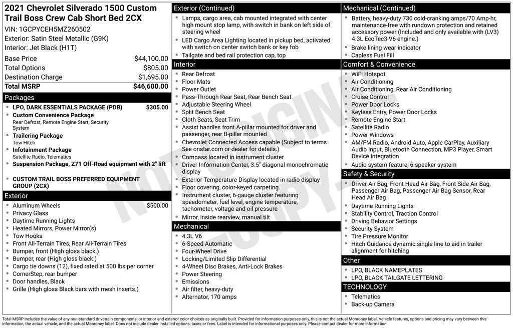 Used 2021 Chevrolet Silverado 1500 Custom Trail Boss w/ LPO, Dark Essentials Package image 19