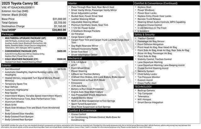 Used 2025 Toyota Camry SE w/ Multimedia Upgrade Package FWD image 38