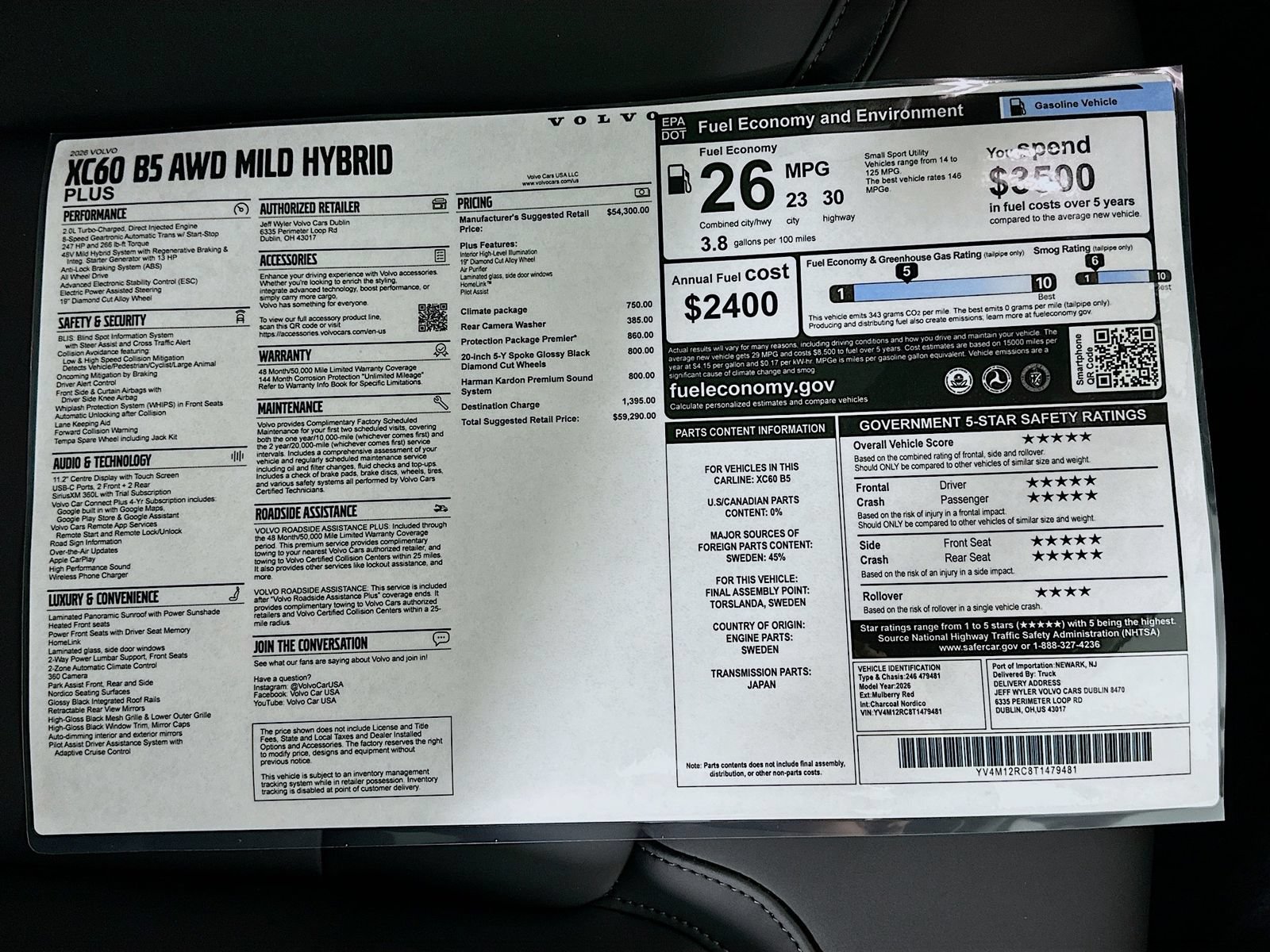New 2026 Volvo XC60 B5 Plus w/ Protection Package Premier AWD/4WD image 49