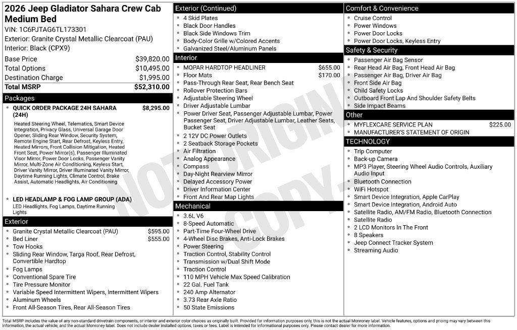 New 2026 Jeep Gladiator Sport AWD/4WD image 7