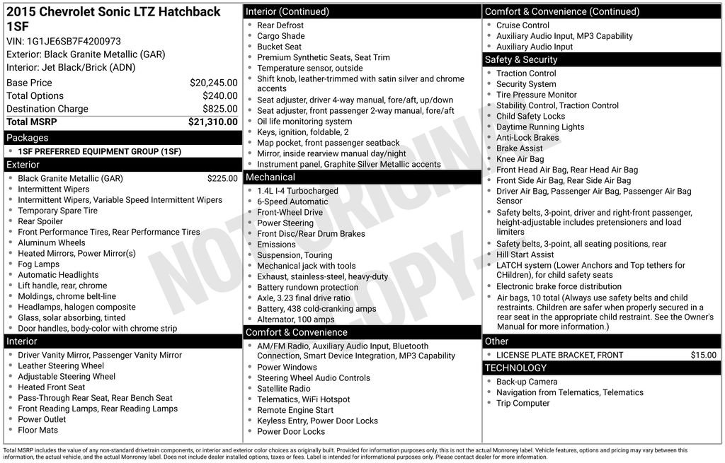 Used 2015 Chevrolet Sonic LTZ FWD image 27